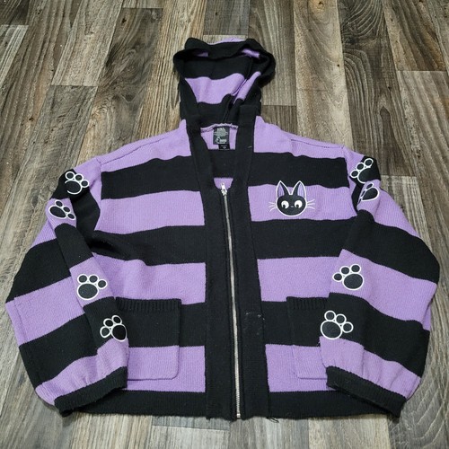Studio Ghibli Kiki's Delivery Service Large Jiji Stripe Skimmer Hooded Cardigan