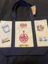 Trader Joe's Reusable Canvas Eco Tote Bag Blue White Navy Brand NEW