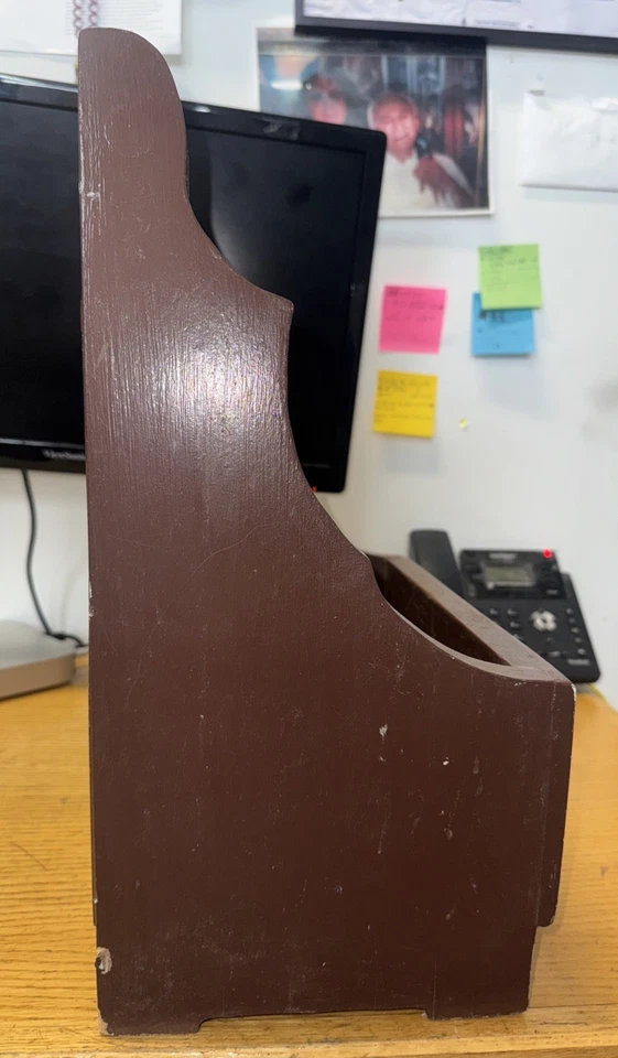 Vintage Real Wood Magazine Caddy Rack Brown For Magazines Papers Records Albums - Image 4 of 4