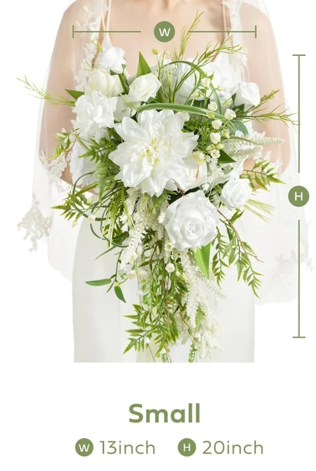 Ling's Moment White Bridal Bouquet, Lily-of-the-Valley Wedding Bouquets - Image 3 of 4