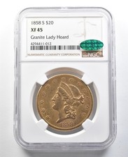 1858-S $20 Liberty Head Gold Double Eagle Granite Lady Hoard XF45 NGC CAC *3357
