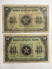 Banque D Etat du Maroc 10 Francs Banknotes 1943 & 1944 Morocco Lot of 2