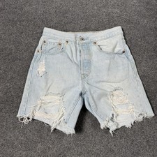 Levis 501 Shorts Womens 26 Light Wash Denim Distressed Cutoff Button Fly