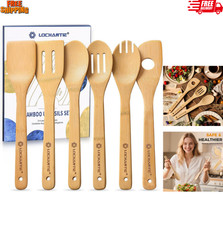 Wooden Spoons for Cooking Bamboo Utensils Set 6 Pieces - Essential Tools Woode
