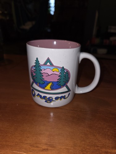 Portland Oregon Vintage Souvenir Mug/Cup 1990s Mountainscape Pink Inside Rad