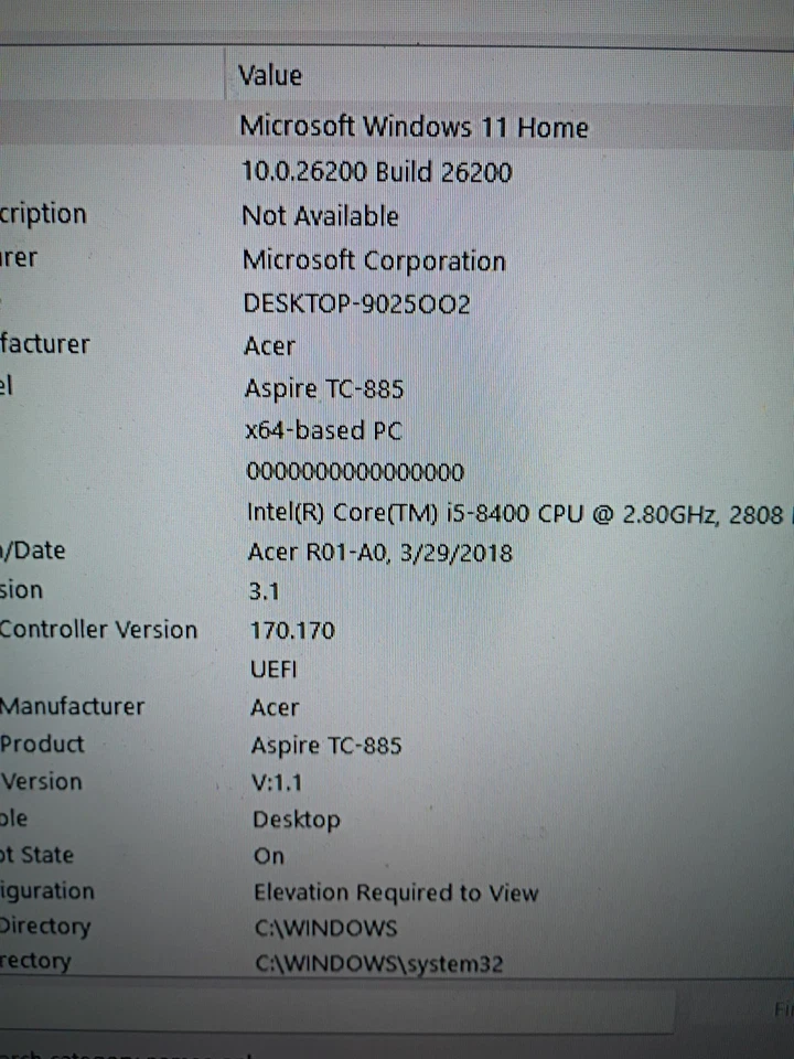 Acer Aspire TC-885 Desktop i5-8400 8GB RAM 2TB HDD Windows 11 Home - Image 4 of 4