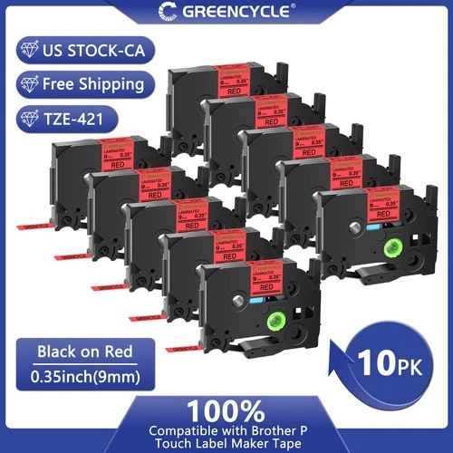 Flash Sale Price Fit Brother P-Touch TZE-421 9mm Black on Red Label Tape 10PCS