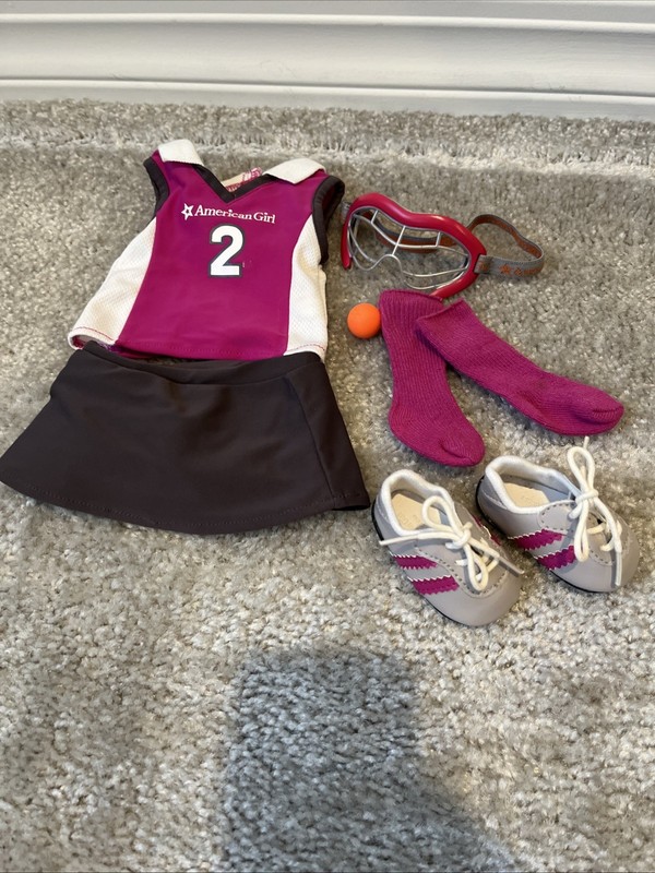 American Girl Sport Uniform Outfit- Jersey, Skort, Cleats, Goggles, Socks & Ball