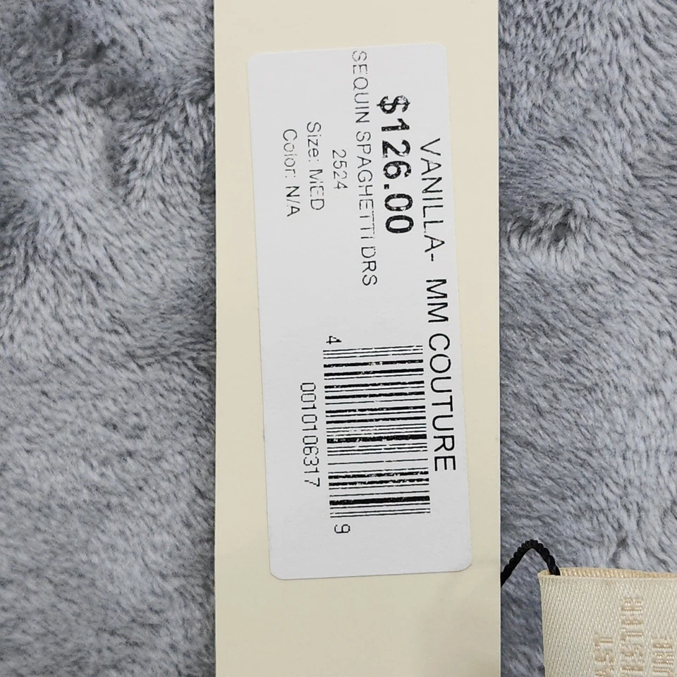 NUEVO MM Vestido de Alta Costura Miss Me Talla M Gris Seda Gasa Lentejuelas Rayas Sin Mangas Foto 4 de 4