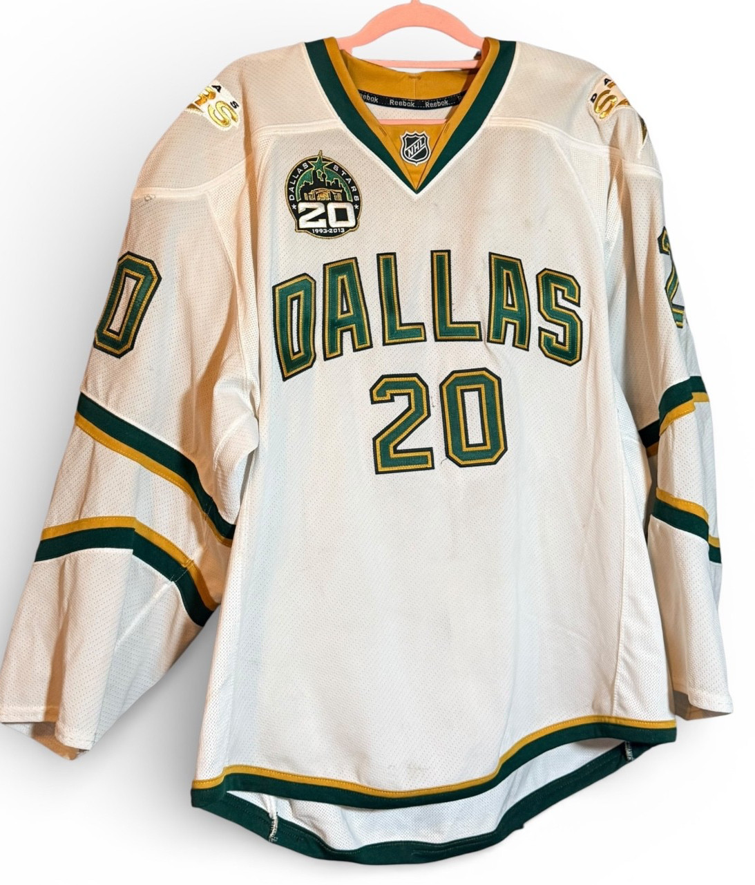 2012-13 Cody Eakin Game Worn Dallas Stars Jersey MeiGray 20th Patch 56