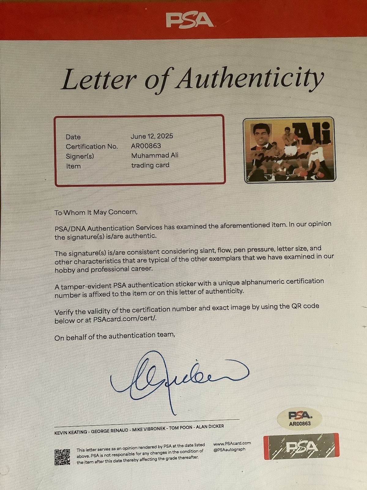 1991 AW SPORTS BOXING MUHAMMAD ALI AUTOGRAPHED PSA  AUTHENTICATED view 5