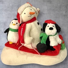 Hallmark SNOW WHAT FUN SLEDDERS Plush Snowman Sound Motion Tabletop 2007 Works!