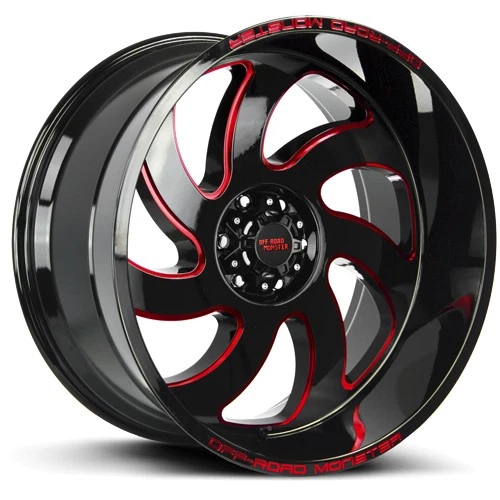 Off-Road Monster M07 22x12 6x5.5" -44mm Black/Red Wheel Rim 22" Inch - Image 2 of 4