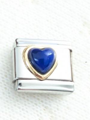 Authentic Manuel Zed  Heart Stone Dark Blue Italian Charm 9mm Classic Link C53
