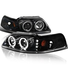 Jet Black Led Dual Halo Projector Headlights For 1999-2004 Ford Mustang Pair Jet Black Led Dual Halo Projector Headlights For 1999-2004 Ford Mustang Pair