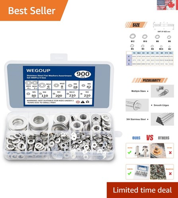 #ad #ad 900 Pcs 304 Stainless Steel Flat Washers Assortment Reliable for Every Task $12.99