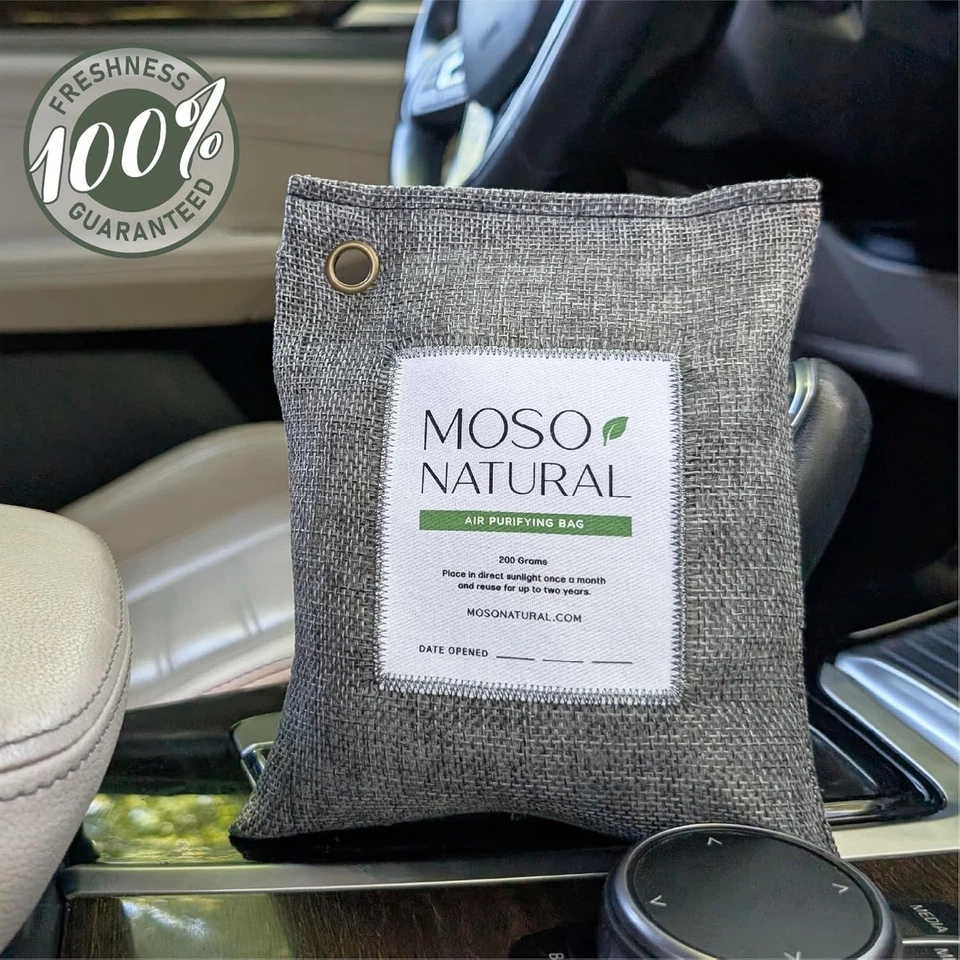 Bolsa purificadora de aire natural Moso 200 g (paquete de 4) | Premium bambú gris carbón Foto 3 de 4