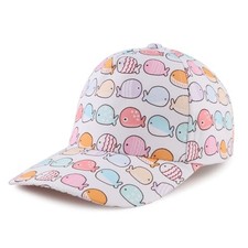 Kids Baseball Cap Toddler Sun Hat Adjustable Summer Beach 2-6 Years White Fish