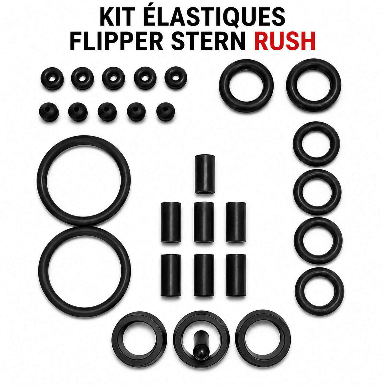 Élastiques silicone noir flipper Stern Rush anti poussière