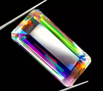 Certified 92.40 Ct+ Natural Emerald Rainbow Color Mystic Topaz Gemstone