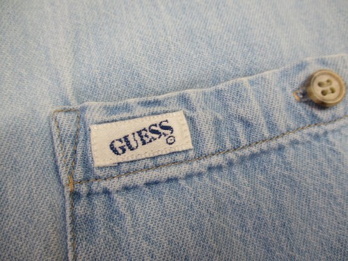 Vintage GUESS Jeans Shirt Mens Large Blue Denim Button Front Made in USA 90s - Picture 5 of 12