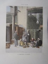 Gravure 19° L. Deutsch La leçon ( école musulmane Arabe mosquée )