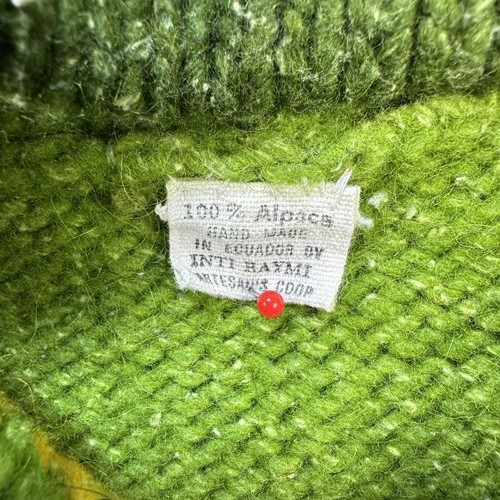 100% Alpaca Wool Sweater Child 8 Green Hood Full Zip Inti Haymi Artesans Coop - Picture 3 of 13
