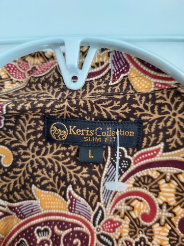 Batik Shirt Mens Indonesia Button Up Collared Shirt Size L - Picture 7 of 13