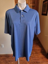 Saddlebred Performance Polo Shirt Mens Large Blue Stripes Stretch Golf Casual