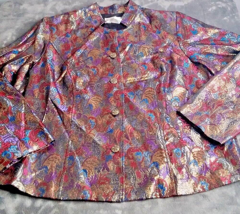 Blazer de Colección Brownstone Studio Acetato/Metálico Multicolor Mujer Talla 18W HECHO EN EE. UU.-image