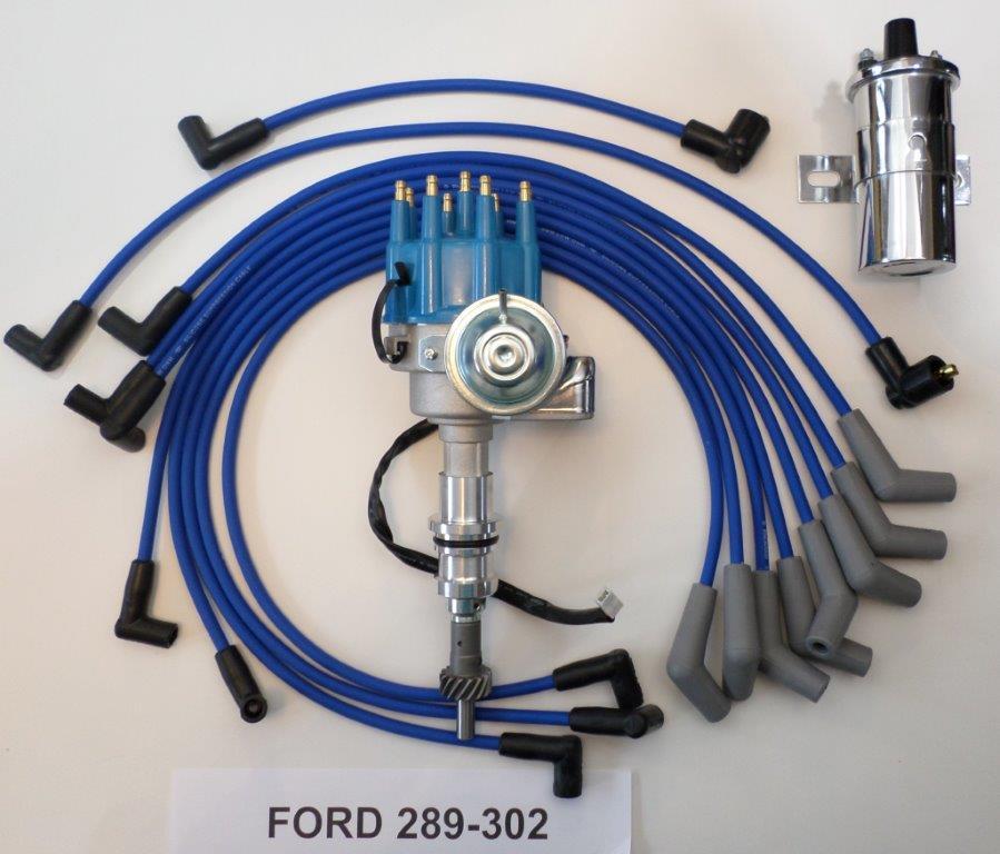 Small Block Ford 289-302 HEI Distributor + Chrome Coil + Plug Wires - Blue, TSP