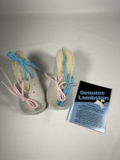 Vintage Lambskin Baby Booties Infant Sz 2 / 9-12 month Genuine Sheepskin Lace Up