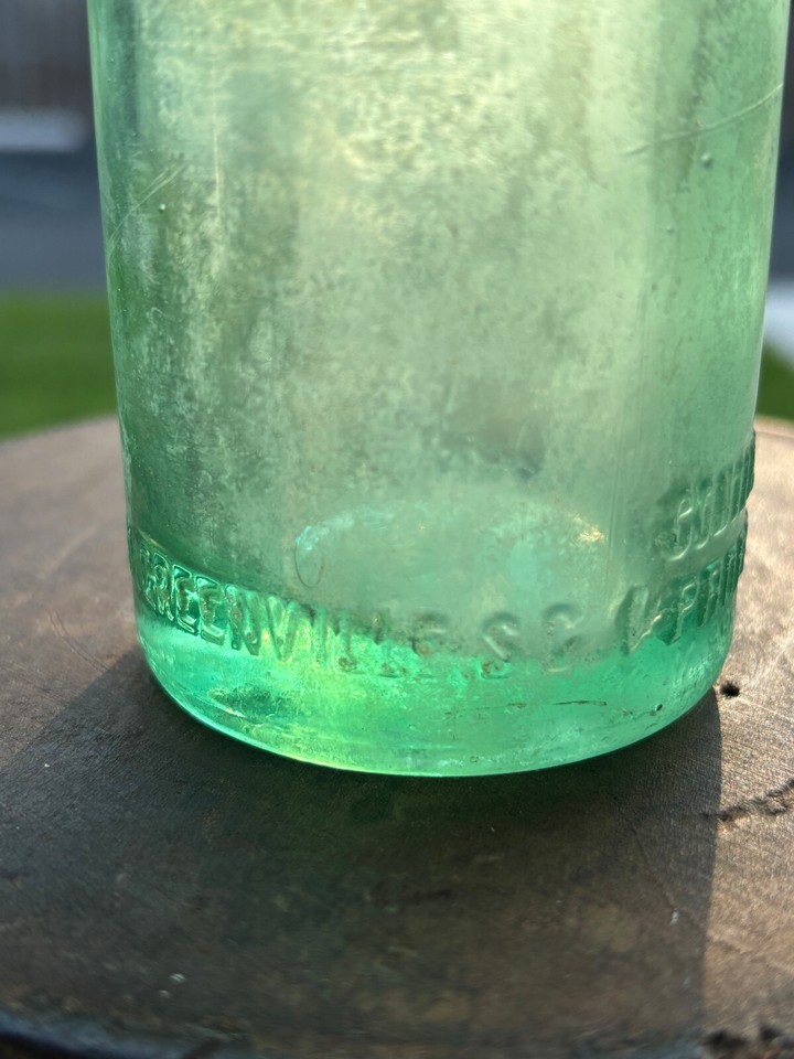 Vintage Coca Cola Soda Bottle Greenville SC straight side aqua blue