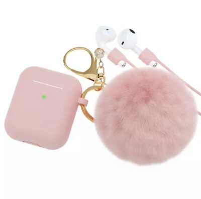 Airpods Pro Case, Soft Silicone Case with Cute Pom Pom Keychain