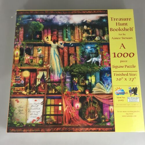 Treasure Hunt Bookshelf Art Aimee Stewart 1000 Piece Jigsaw Puzzle 20 x 27 NEW - Picture 1 of 6