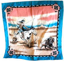 VINTAGE NATIVE AMERICAN SOUTHWESTERN BISON BUFFALO USA BANDANA COWBOY BIKER