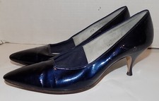 Vintage 50s 60s Dark Blue Vinyl Wet Look Stiletto Heel Shoes Connie 8