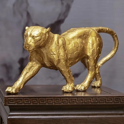 Gold Bull Tiger Leopard Statue, Luxus Tierskulptur für Home Office Dekor