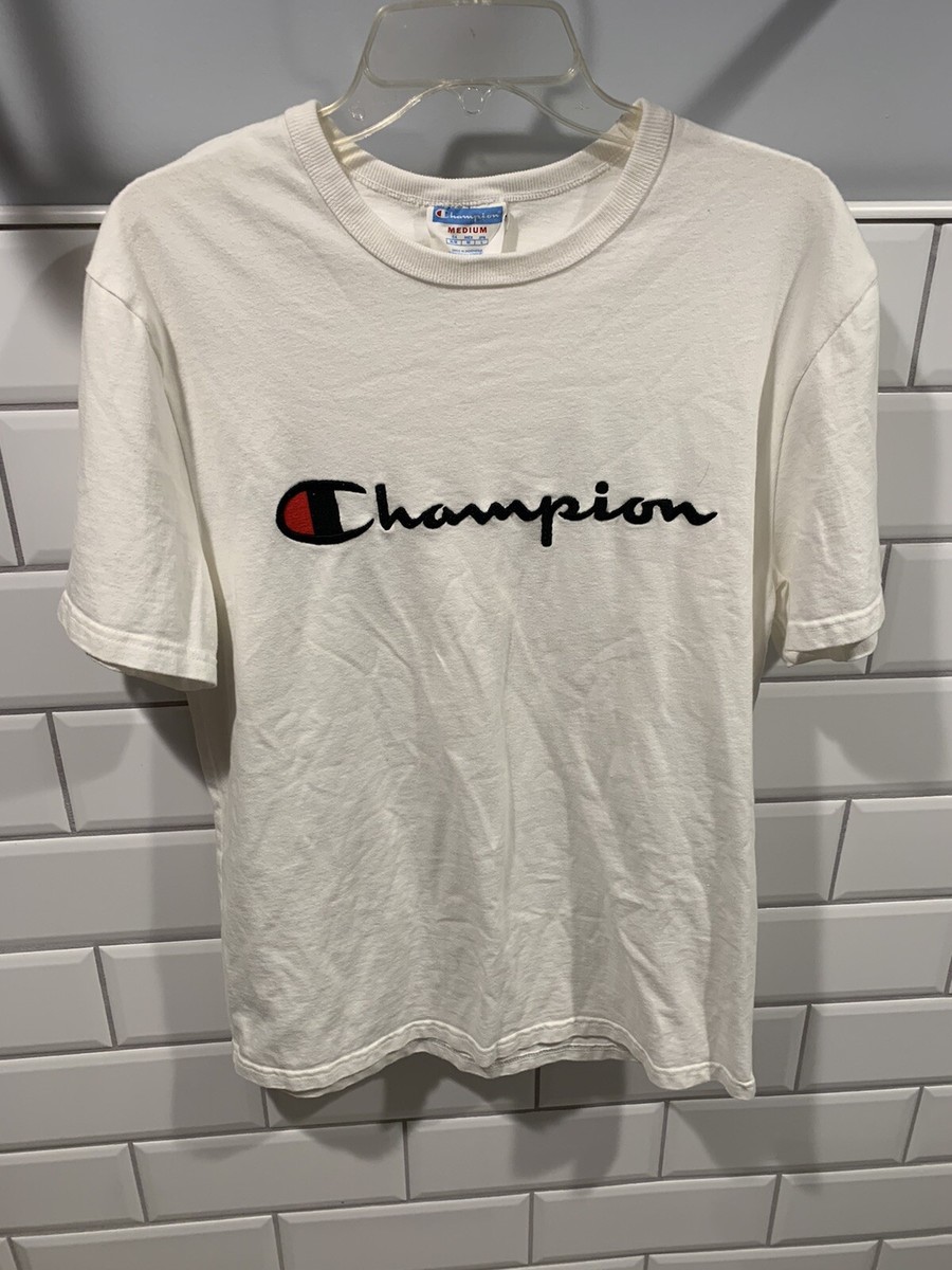 Vintage Champion Logo Embroidered (MED) Heavy T-Shirt GRAY