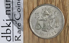 1950 - 1953 Mexico - 25 Centavos - .300 Silver - KM 443 - Circulated