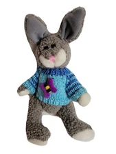 Vintage 1990s Hug Fun Jointed Plush Toy Bunny Rabbit Sweater 1999 Stuffed Animal