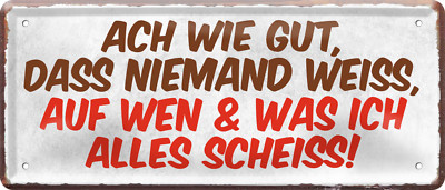 ''Ach wie gut dass niemand weiss auf was ich scheiss'' 28x12cm Blechschild