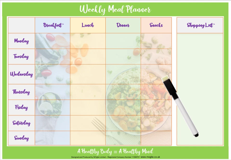 Weekly Meal Planner PIC A4 - Home Family Food Planner Shopping List Reusable - Image 2 of 4