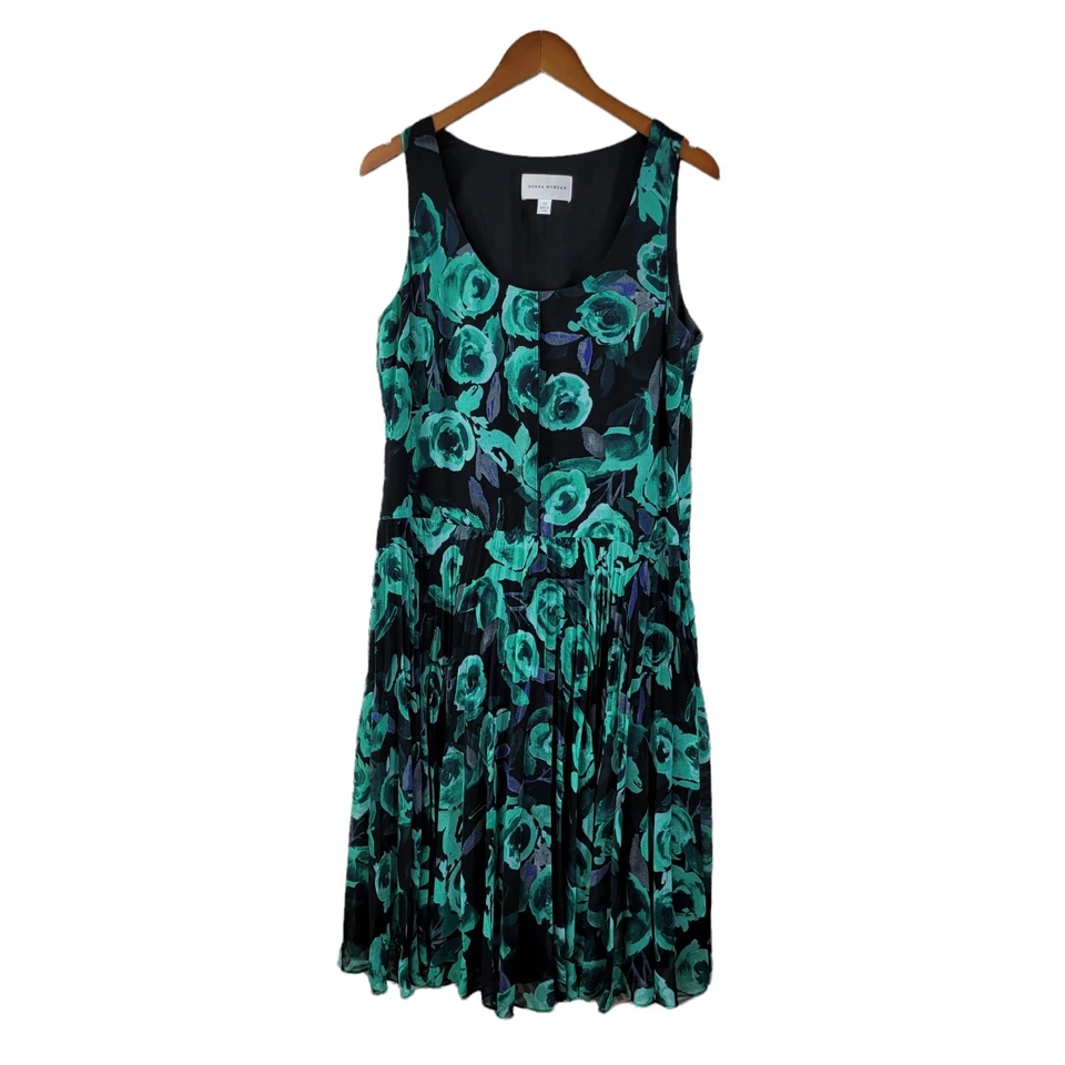 Vestido Donna Morgan Talla 10 Capas Gasa Funda Fiesta Floral Plisado Verde Foto 2 de 4