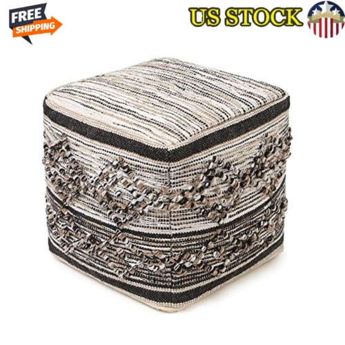 Handcrafted Cotton Tufted Pouf Ottoman Textured Storage Cube Footrest Indoor New