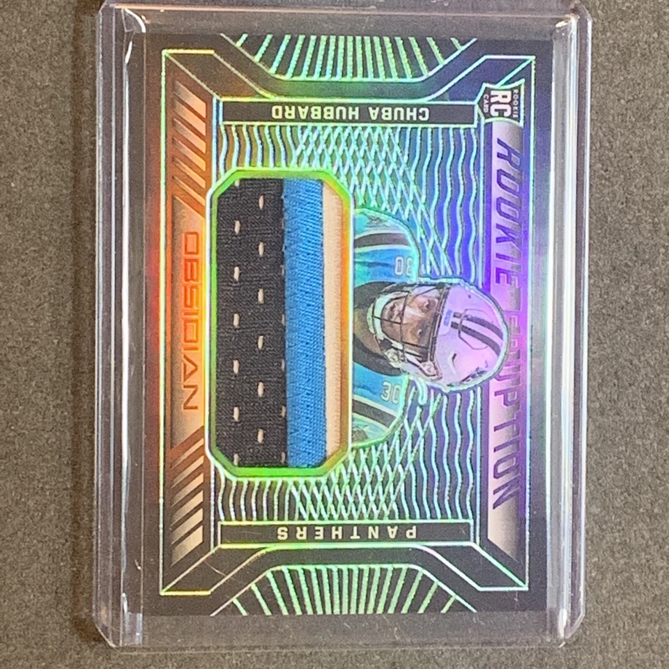 2021 Obsidian Chuba Hubbard RC Eruption Green Electric Etch Patch 19/50 Panthers - Image 2 of 4