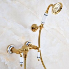 Golden Wall Mounted Bathroom Faucet Shower Mixer Tap Hand Shower Spray Zna987