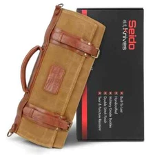 Seido Knives Classic Knife Roll Bag, Heavy Duty Canvas & Leather 18 Knives