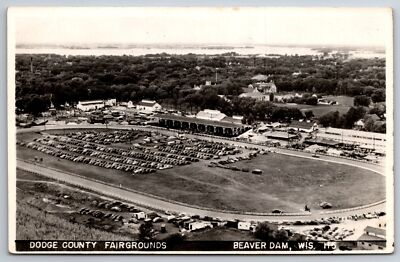#ad Beaver Dam Wisconsin Dodge County Fairgrounds Birdseye Race Track 1950s RPPC $22.00
