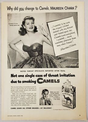 1952 Print Ad Camel Cigarettes Movie Actress Maureen O'Hara Enjoying a Smoke
